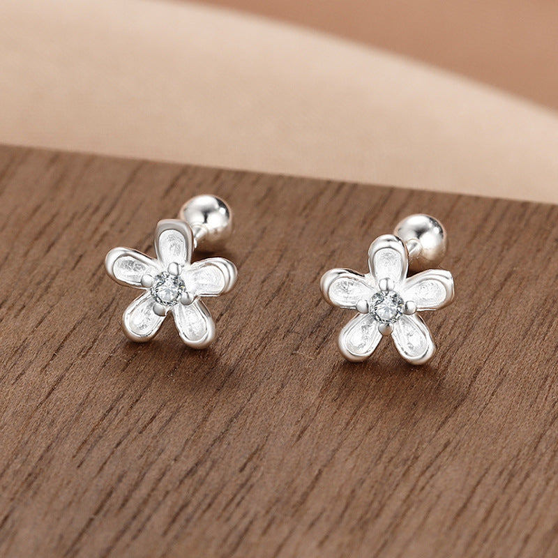 Wholesale S999 Sterling Silver Screw Pattern Simple Temperament Small Ear Bone Stud Earrings